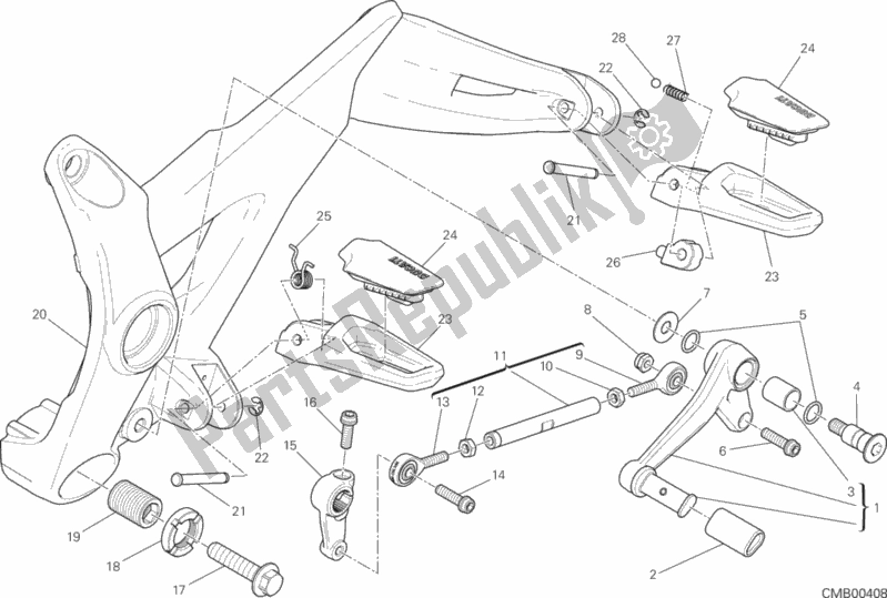 All parts for the Footrests, Left of the Ducati Monster 821 Dark Thailand 2015